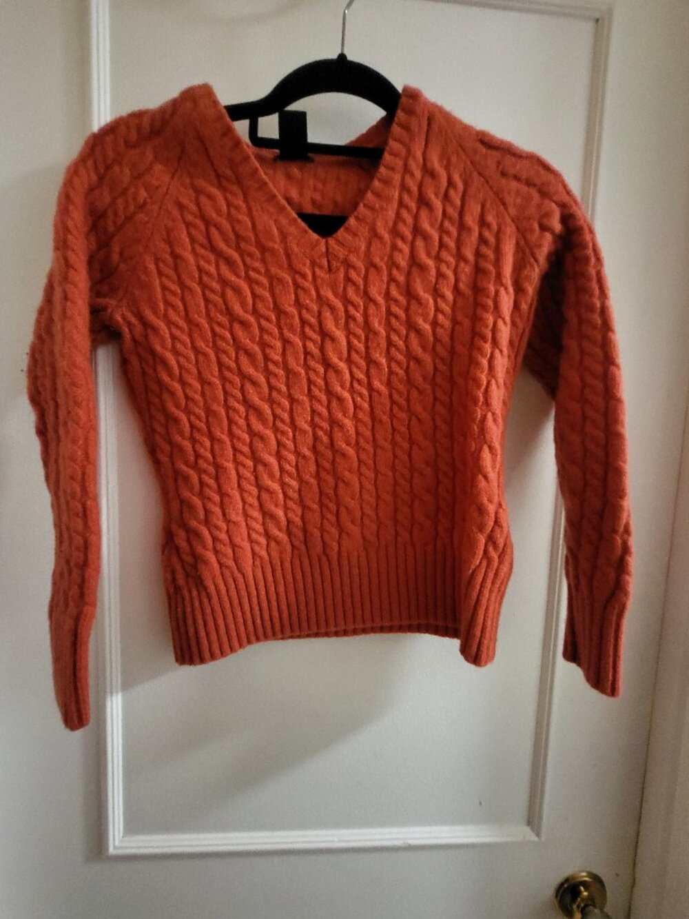 Gap 98% Lambswool Orange Cable Knit V-Neck Sweater - Size Small